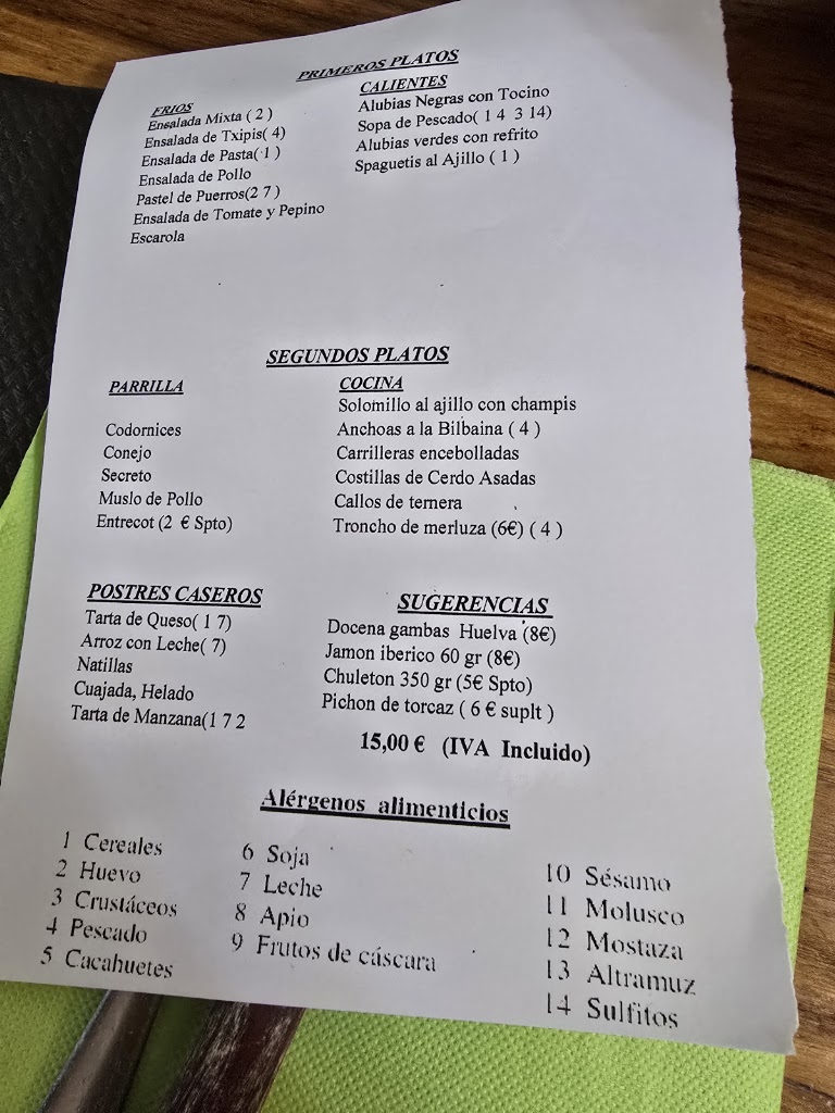 Sidreria Saralegui — Carta