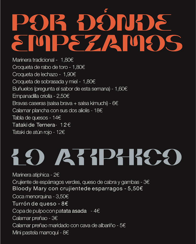 Restaurante Atiphico — Carta