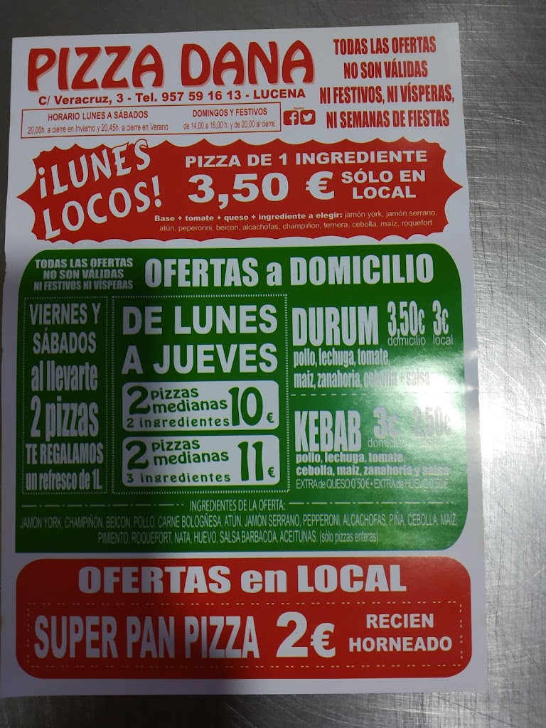 Restaurante Pizza Dana — Carta