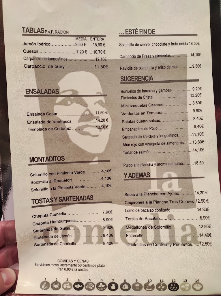 Bar restaurante La Comedia — Carta