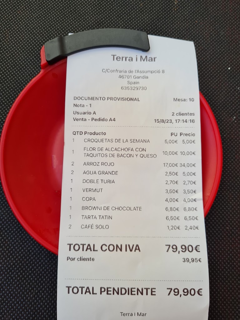 Terra i Mar Gandia — Carta