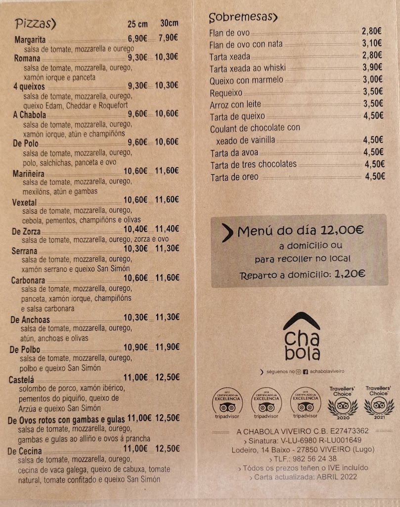 Restaurante A Chabola — Carta
