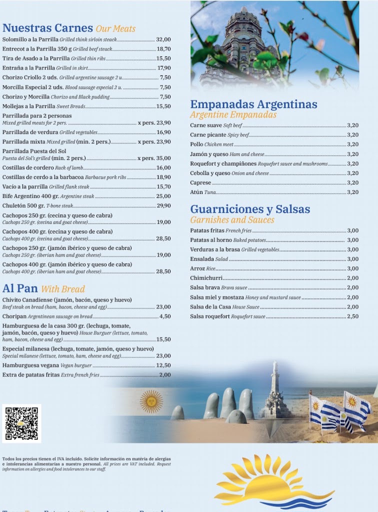 Restaurante Puesta del Sol — Carta