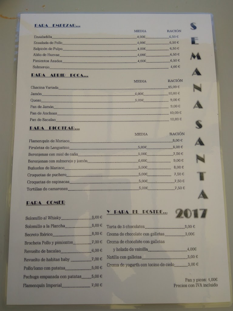 El Cesped Cafe Tapas — Carta