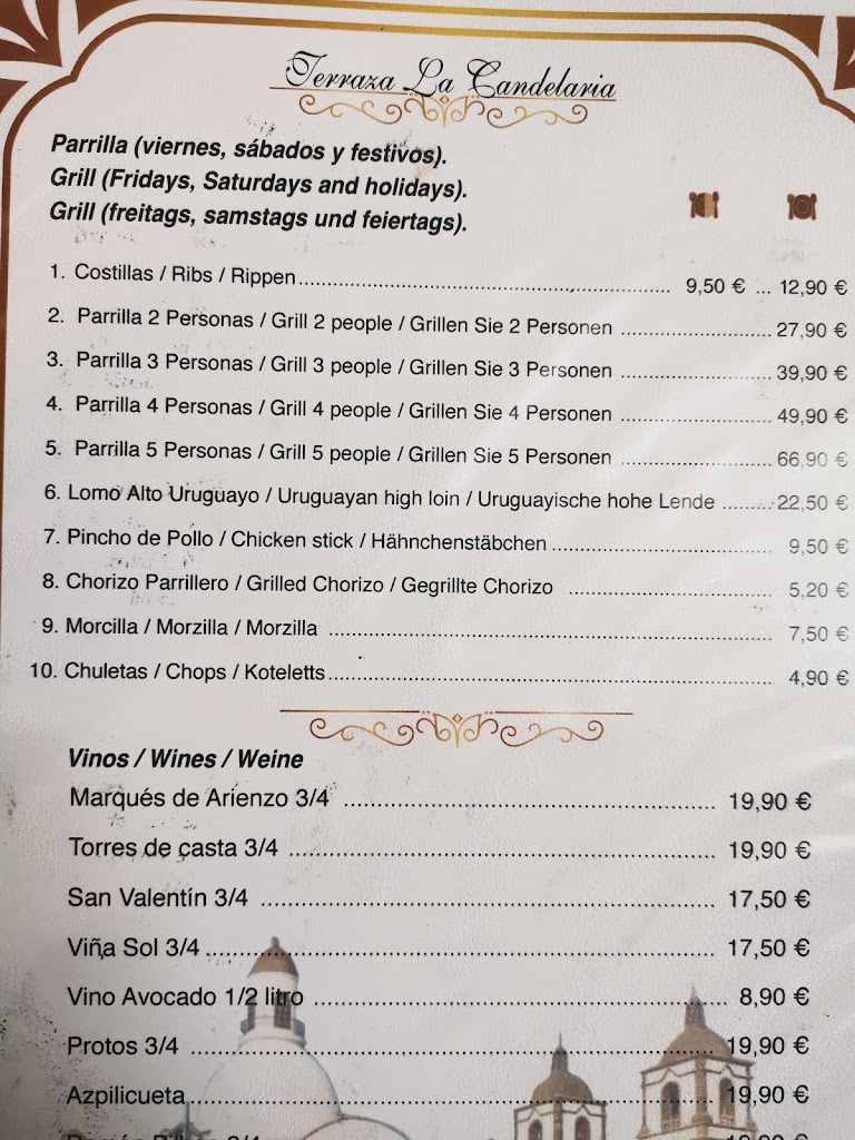 Terraza La Candelaria — Carta
