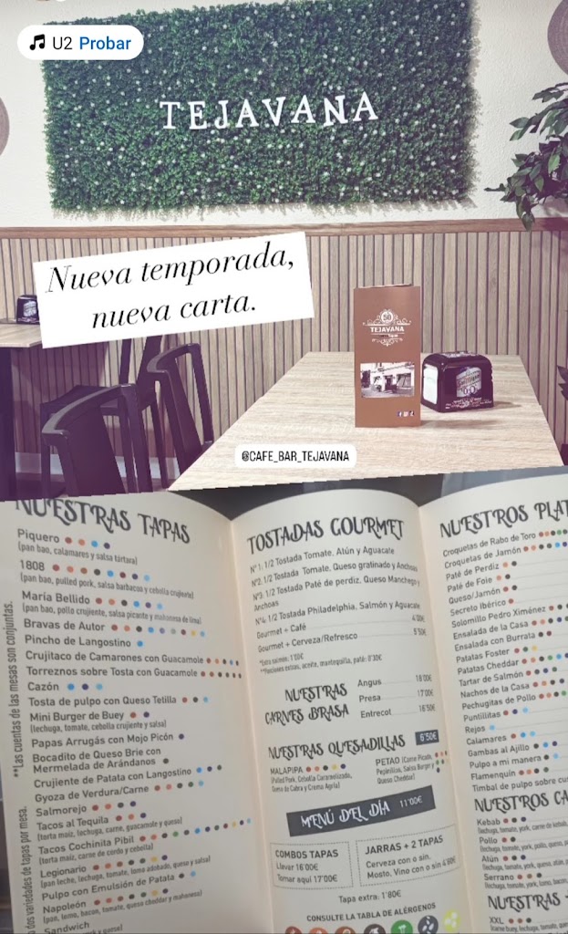 Cafe Bar Tejavana — Carta