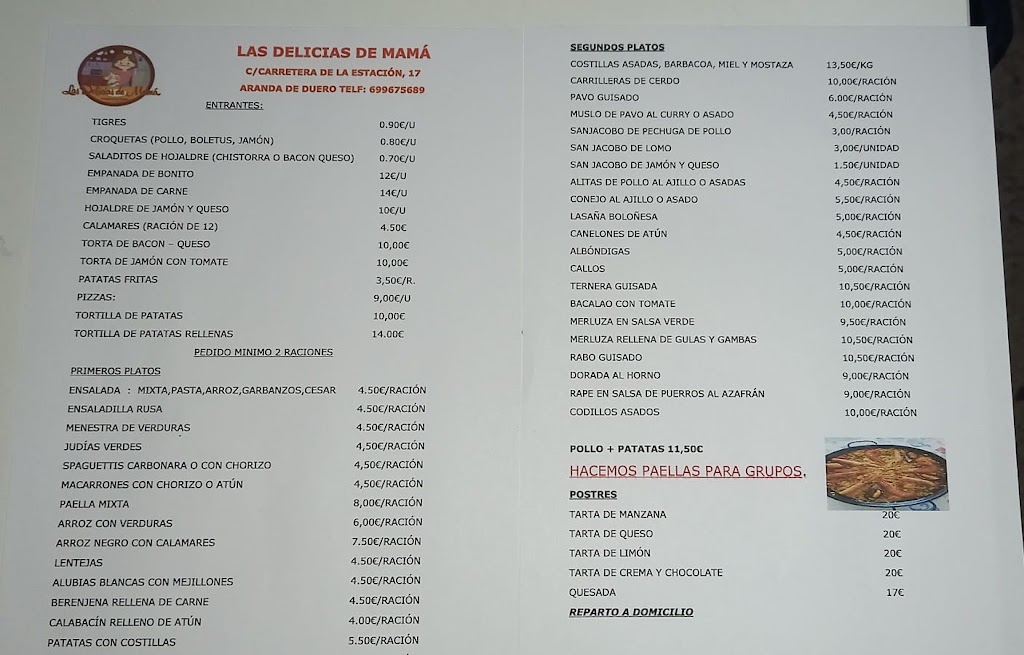Las Delicias de Mama — Carta