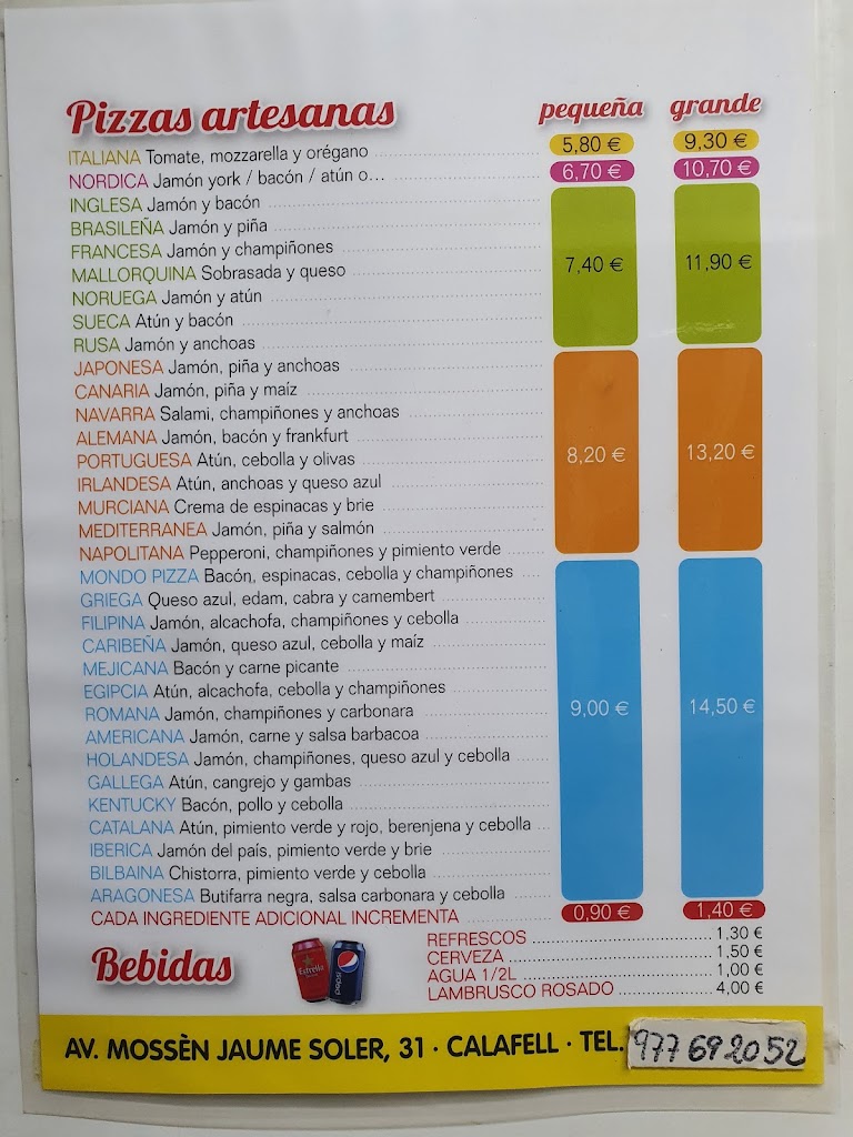 Mondo Pizza — Carta