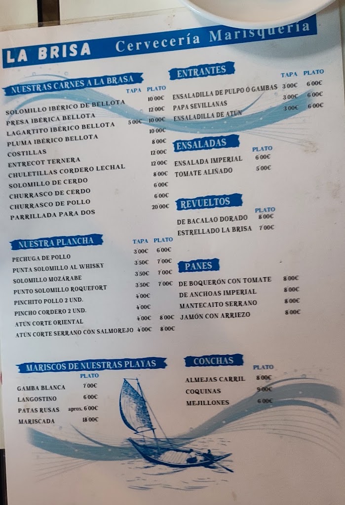Bar La Brisa — Carta