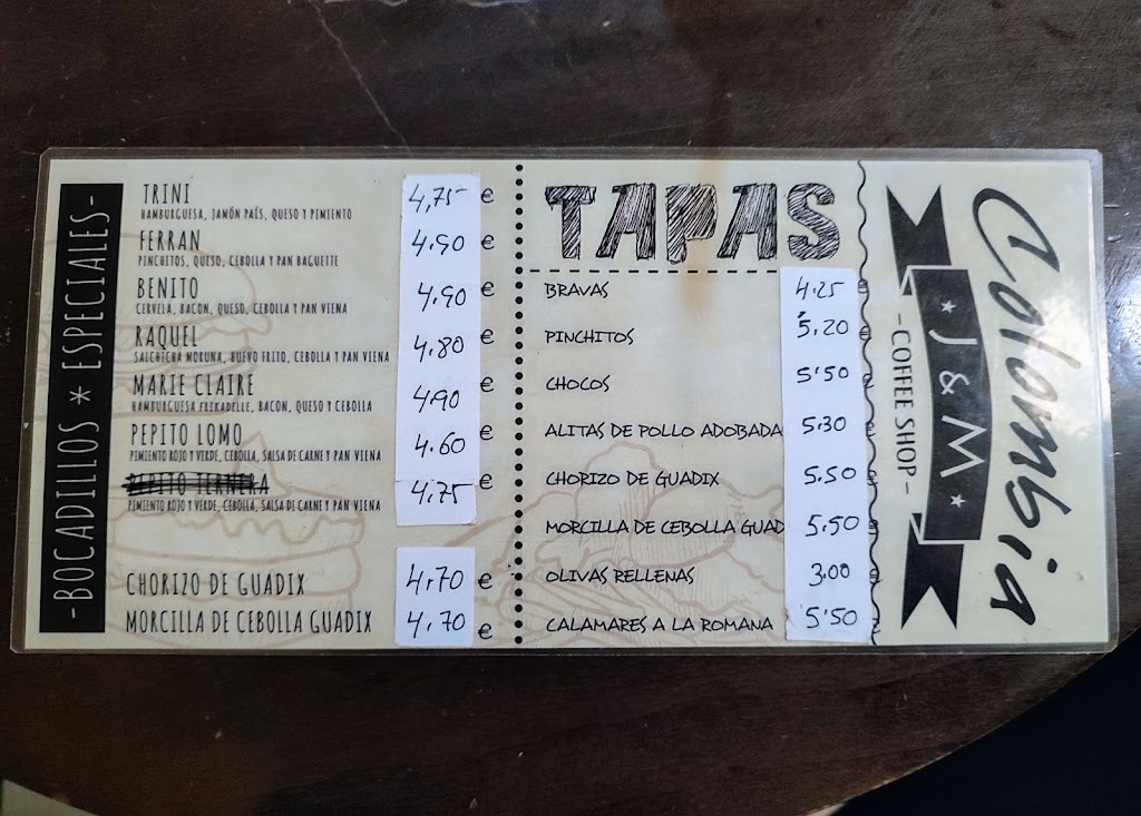 Colombia Coffee Shop — Carta