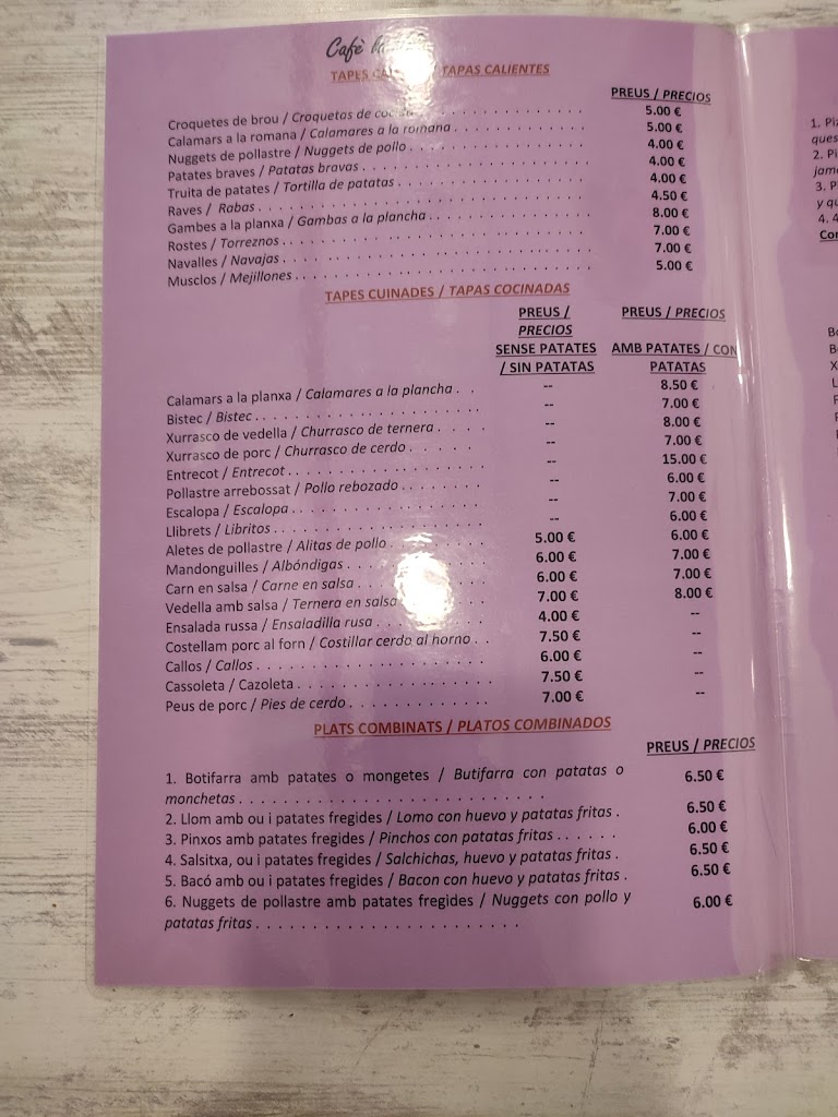 Cafe la Vila — Carta