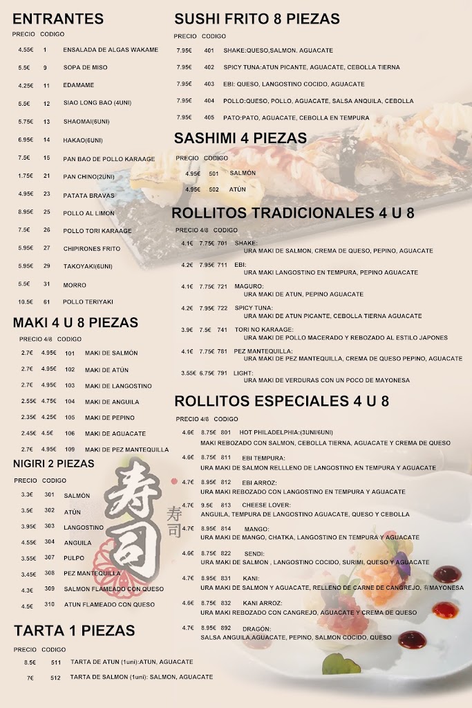 Bar sushi tune | Restaurante comida japonesa, china y coreana — Carta