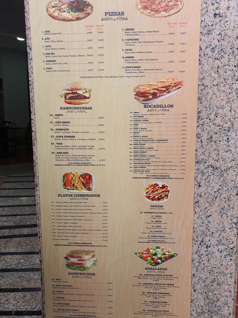 Cafeteria Copa Dorada — Carta