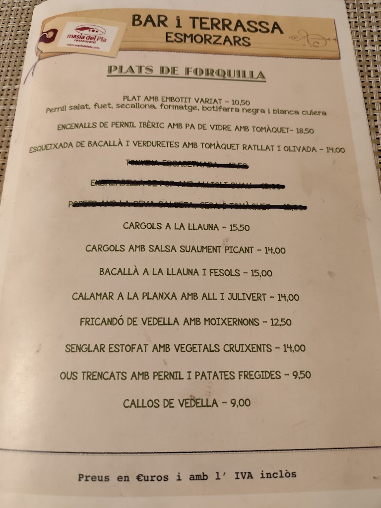 Masia del Pla — Carta