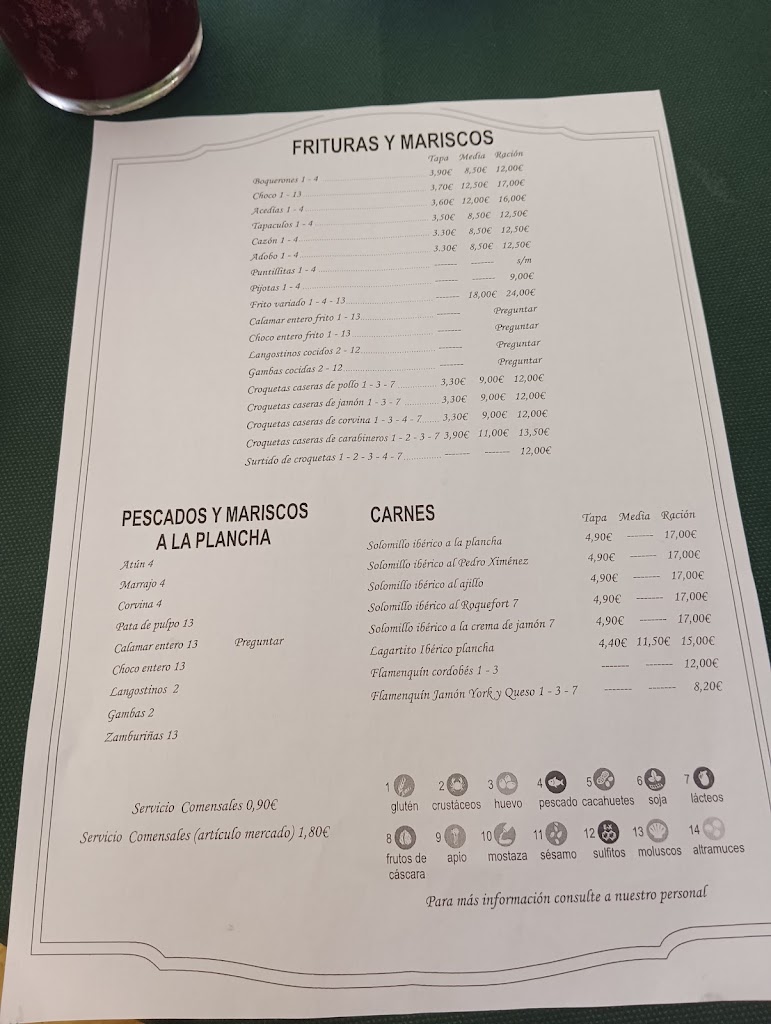 Taberna La Cigarrera — Carta