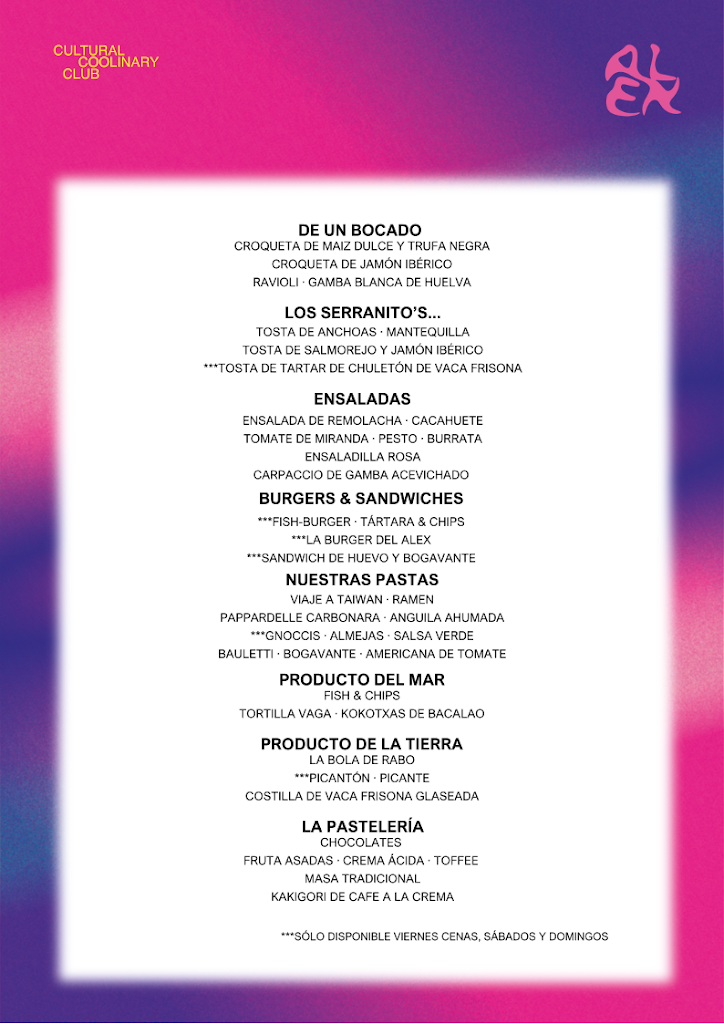 Alex Cool Club — Carta