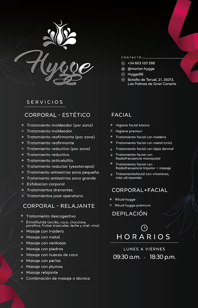 Centro de Belleza y Bienestar Hygge By Marian Acuna — Carta