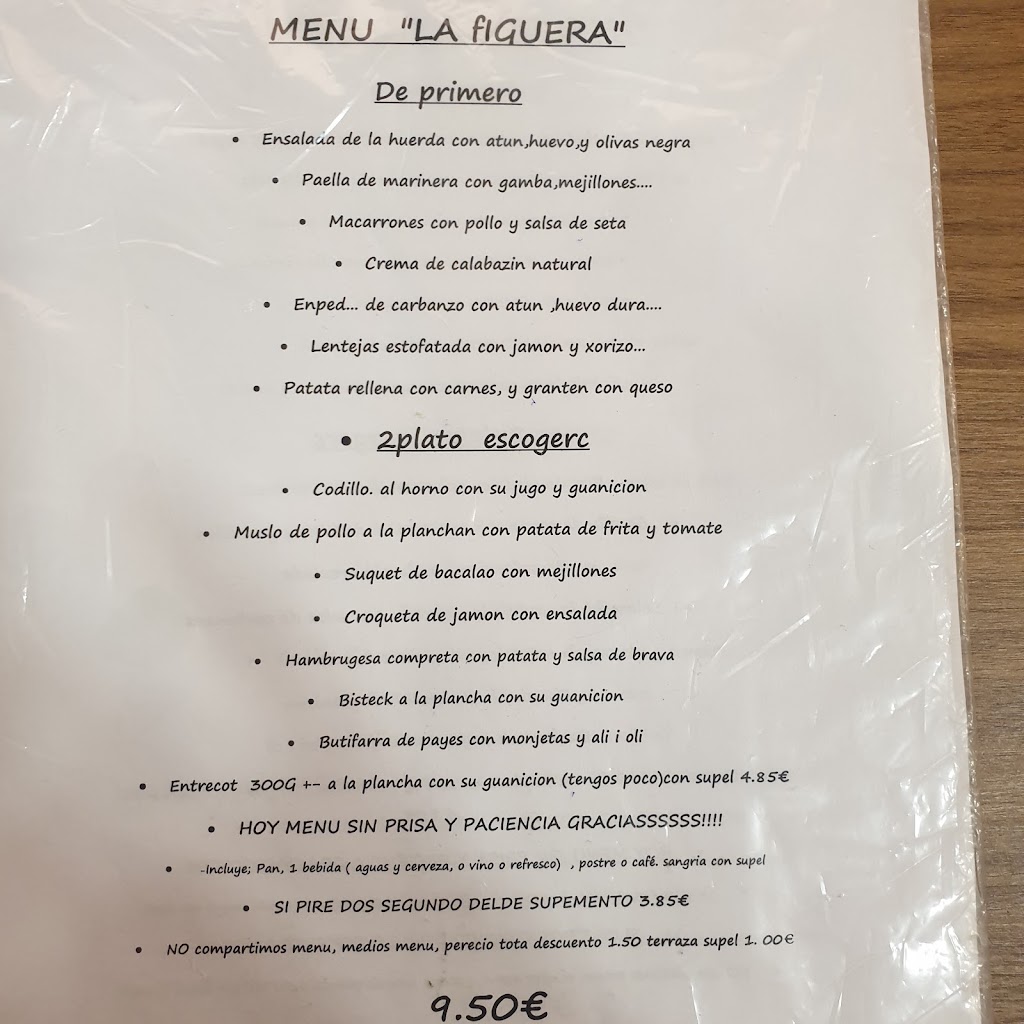 Restaurante la Figuera — Carta