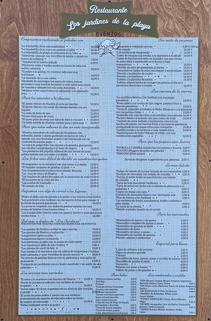 Restaurante Los Jardines de la Playa — Carta