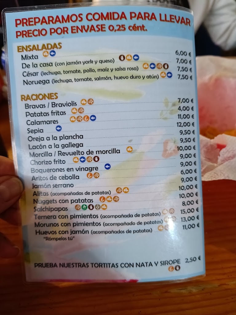 Cafeteria Acuario — Carta