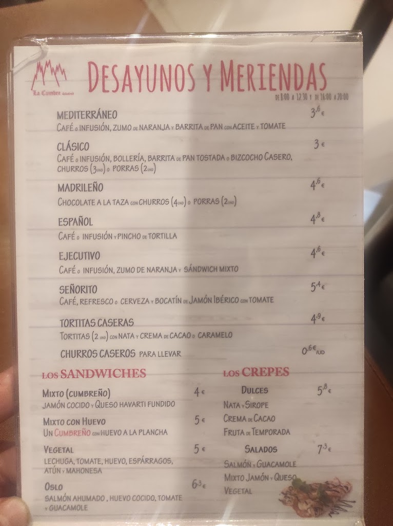 Heladeria La Cumbre — Carta