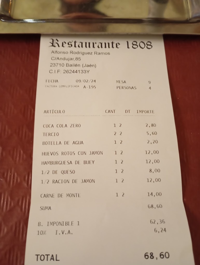 Taberna 1808 — Carta