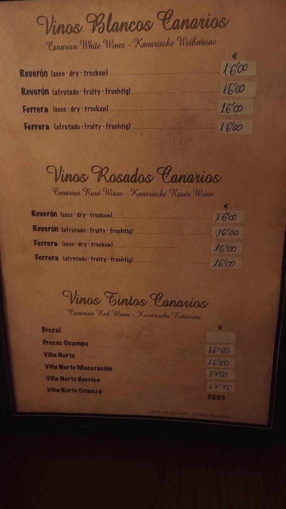 Tasca El Granero — Carta