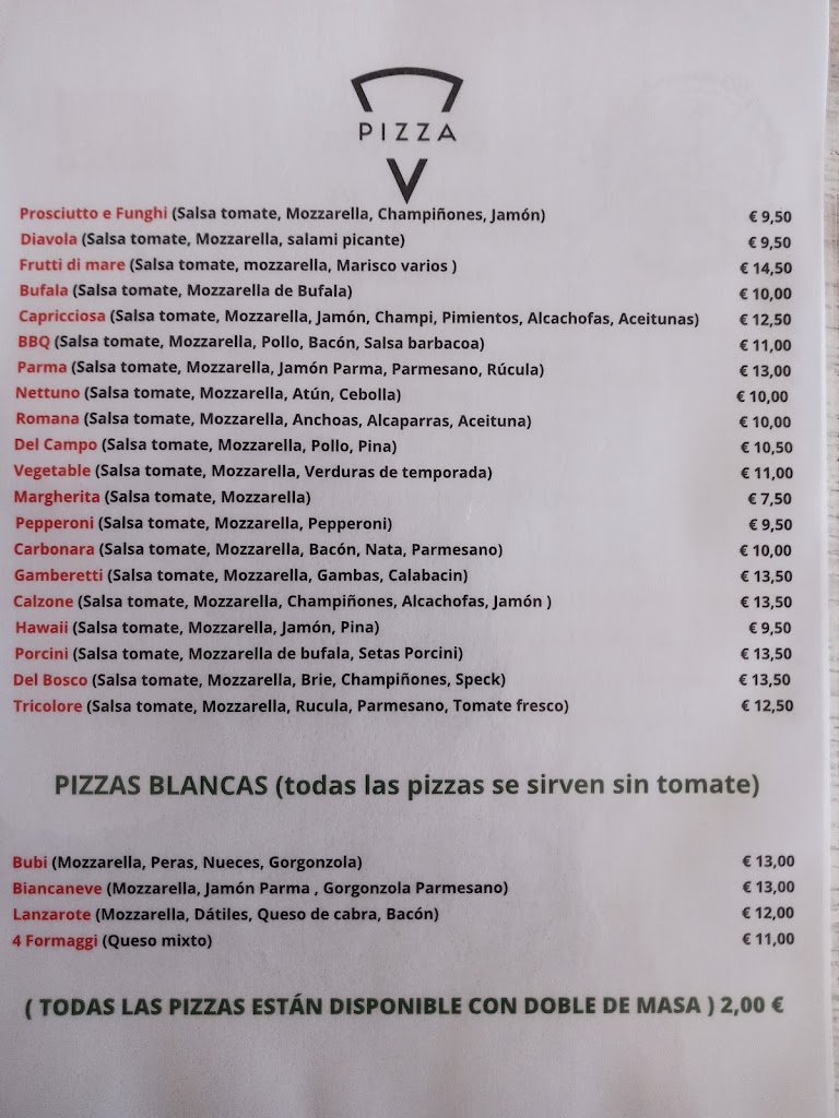 Pizzeria da bubi — Carta