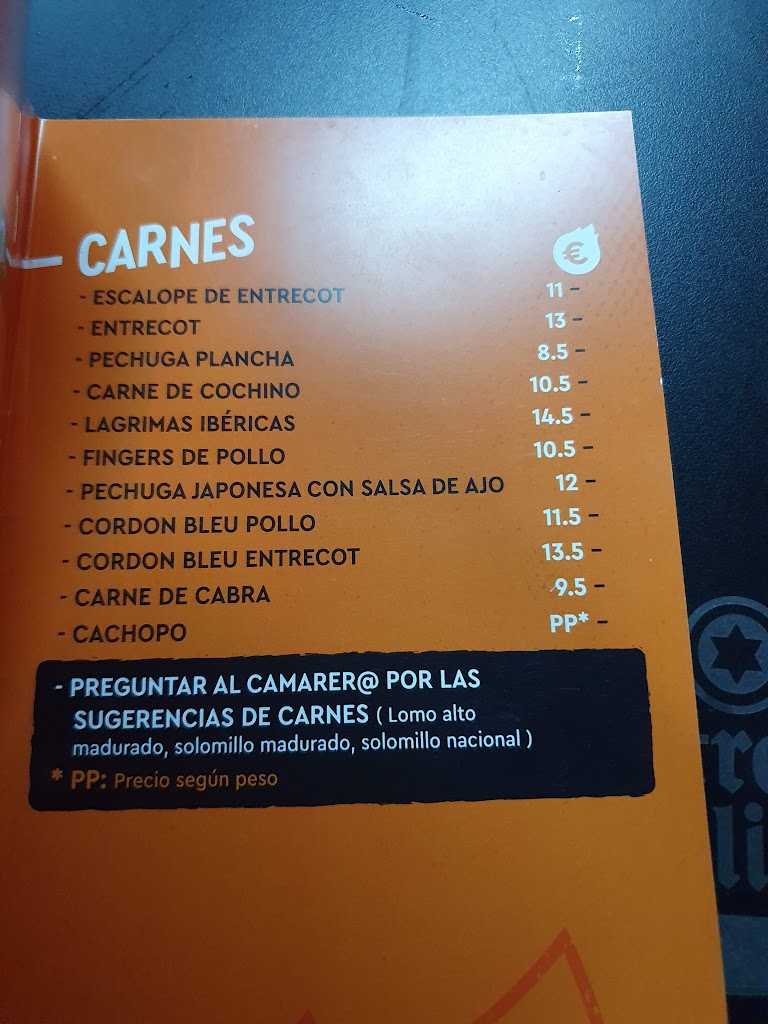 KM8 Cafeteria Restaurante — Carta