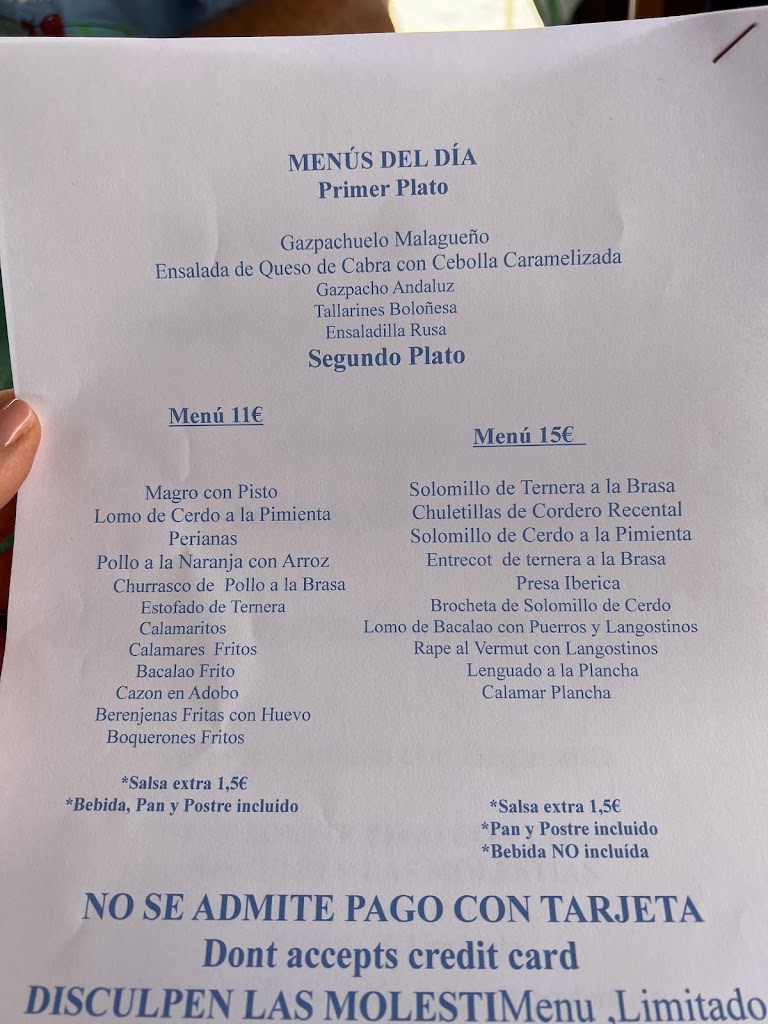 HM150 Restaurante Horto Malaga — Carta