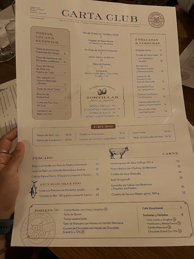 Tast Club — Carta