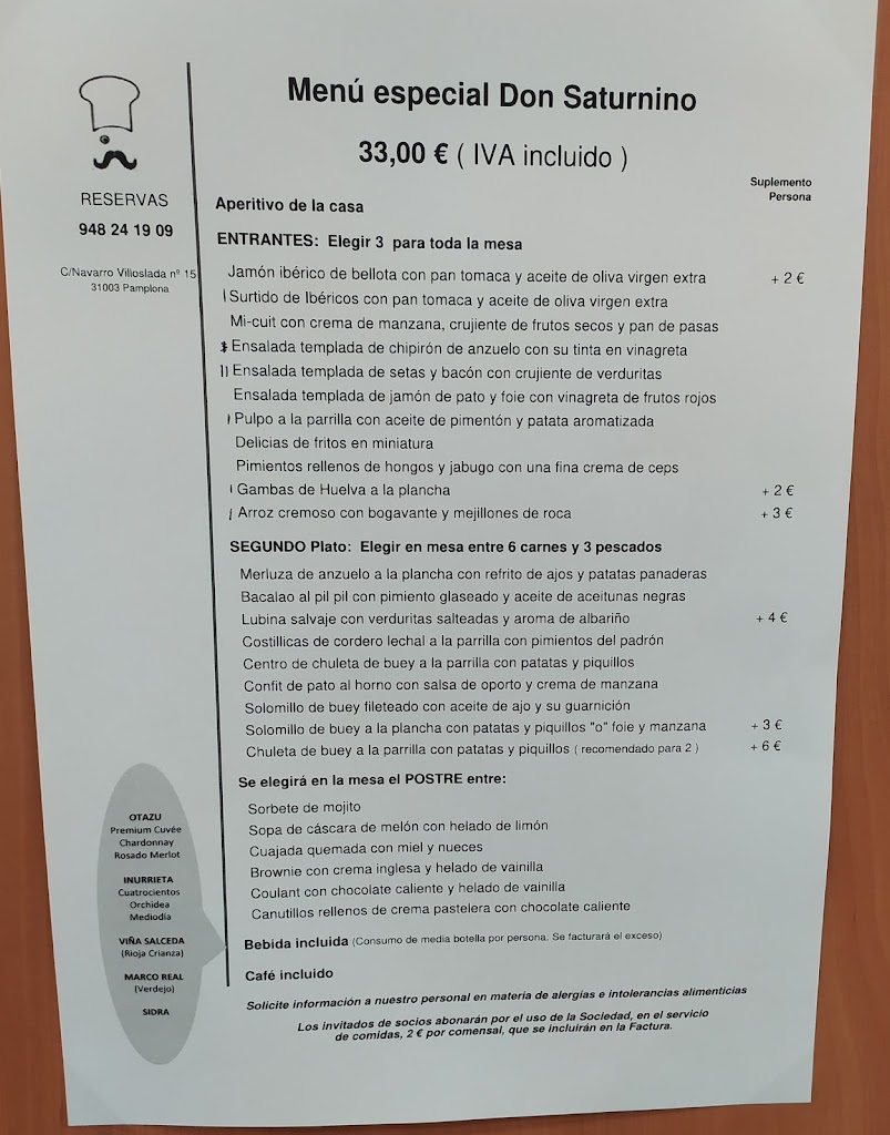 Asociacion Cultural Don Saturnino — Carta