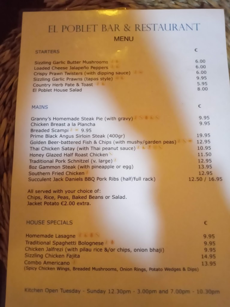 El Poblet Bar Restaurante — Carta