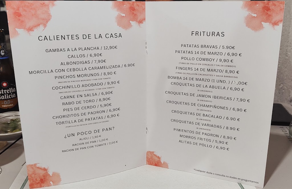 Bar Taperia 14 de Marc — Carta