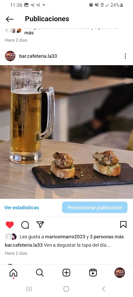 Bar cafeteria La 33 — Comida y bebida