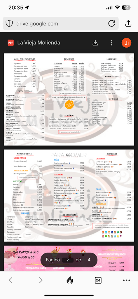 Cafe La Vieja Molienda — Carta