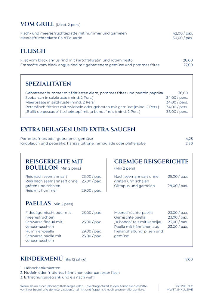 Restaurante Ca n'Eduardo — Carta