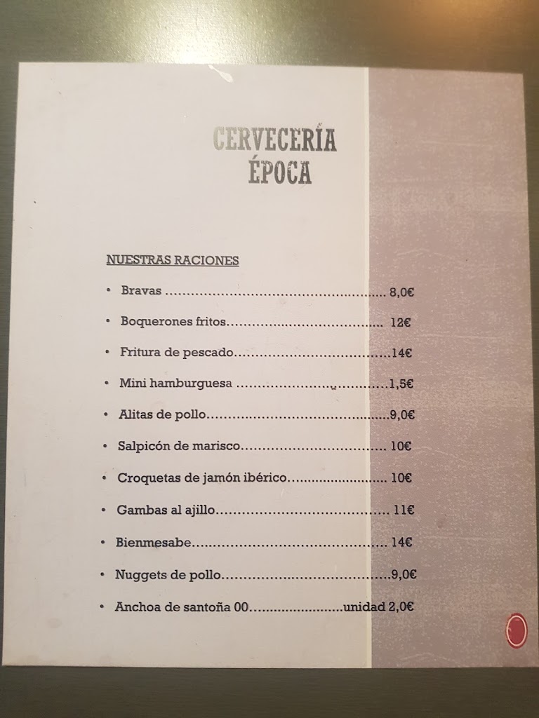 PUB CERVECERIA EPOCA SESENA — Carta