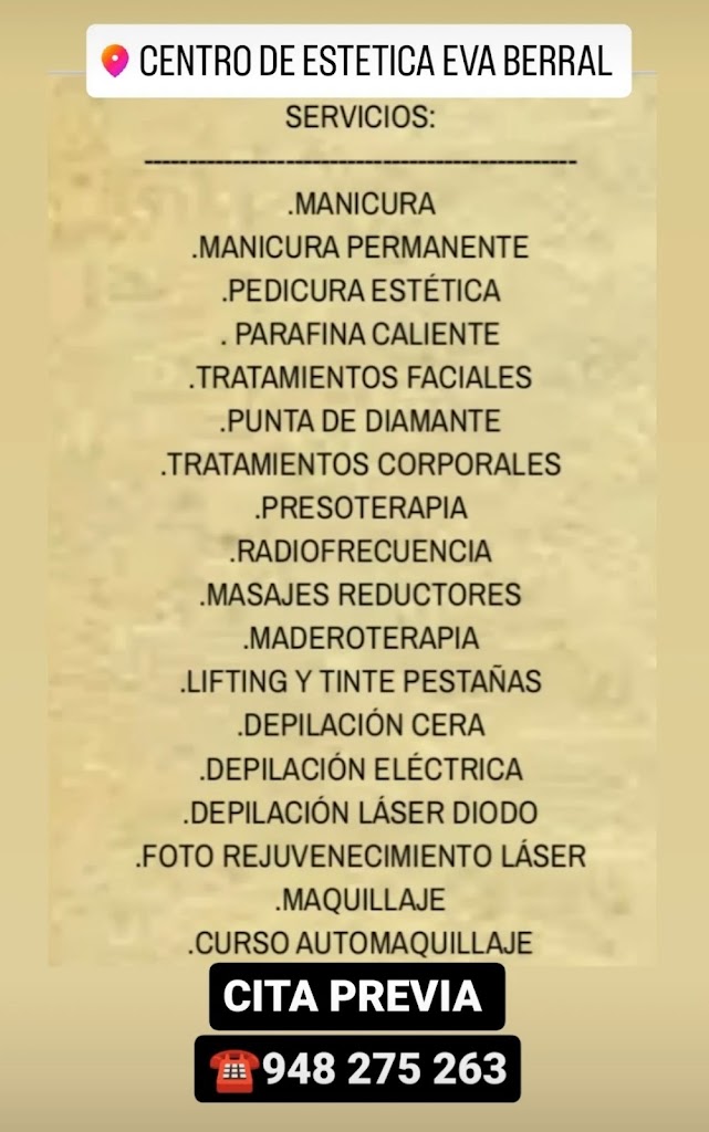 Centro de Estetica Eva Berral — Carta