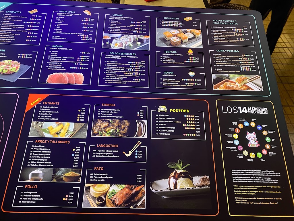 Restaurante Oriental Tama — Carta