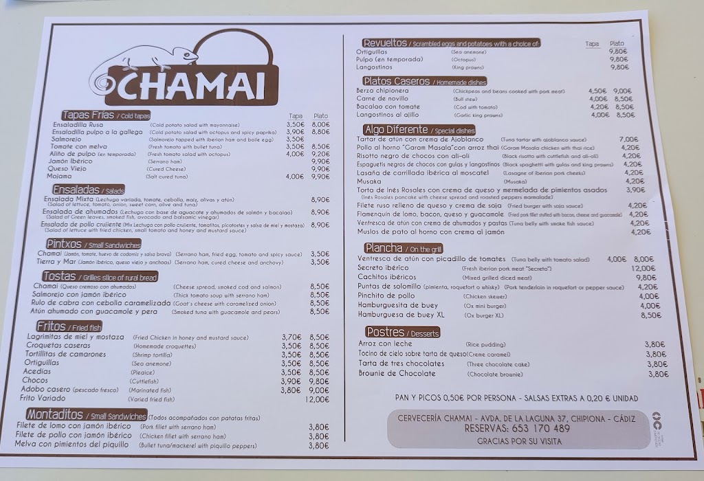 Cerveceria Chamai — Carta