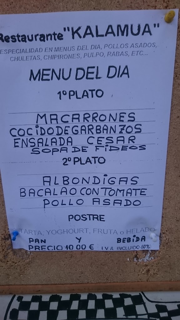 Restaurante Kalamua — Carta
