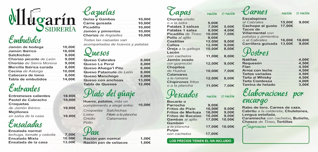 Restaurante Sidreria El Llugarin — Carta