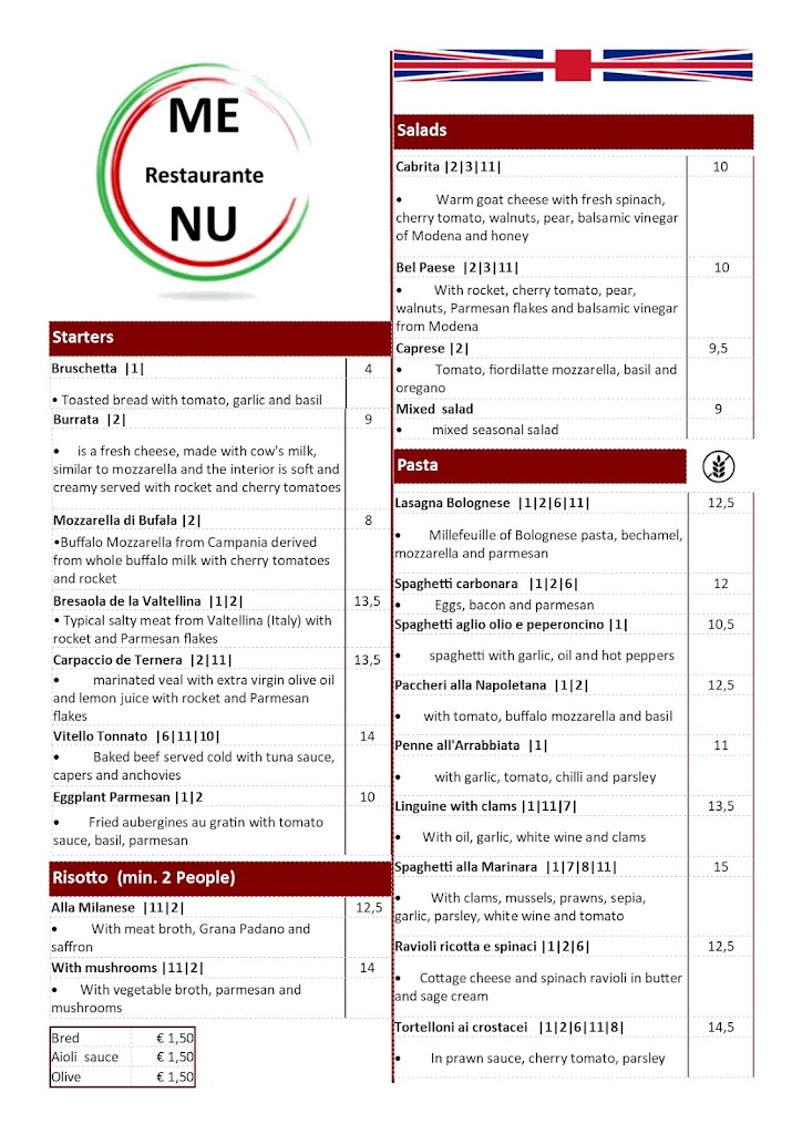 Restaurante Ambra — Carta