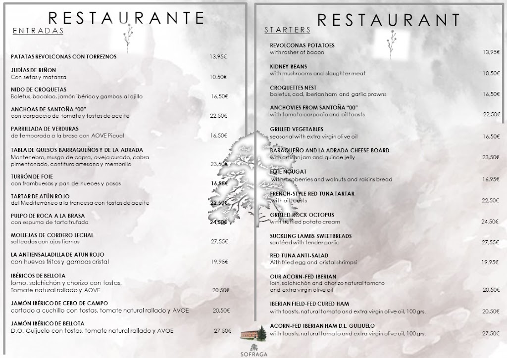 Restaurante Sofraga Palacio — Carta