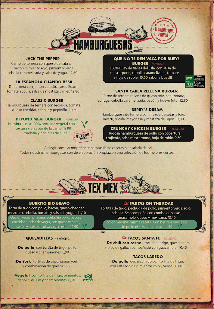 Restaurante Jack The Pepper — Carta