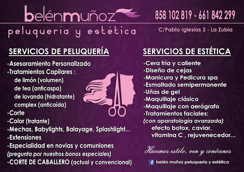 Belen Munoz peluqueria y estetica — Carta