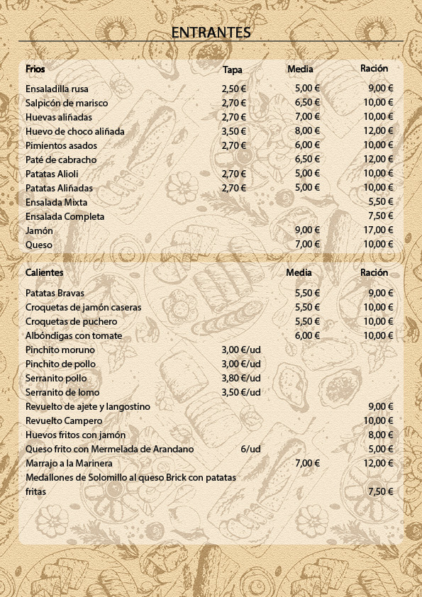Bar Bolanos — Carta