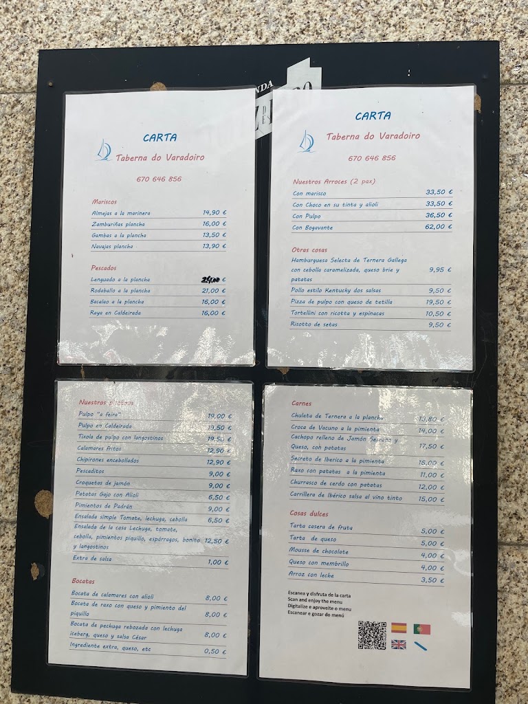 Taberna do Varadoiro — Carta