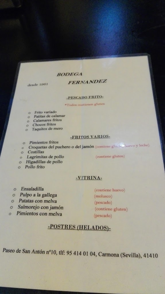 Bodega Fernandez — Carta